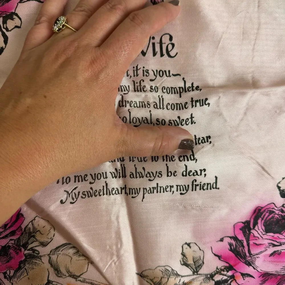 Vintage 40s 50s To My Wife Romantic Poem Satin Pillow‎ Cover with pink roses